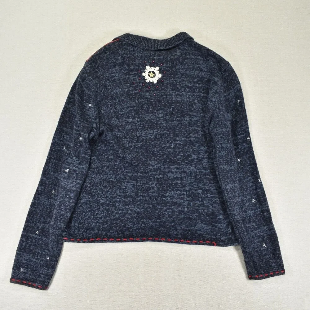 Vintage Ugly Christmas Sweater Cardigan Full Zip Snowman Patchwork Medium